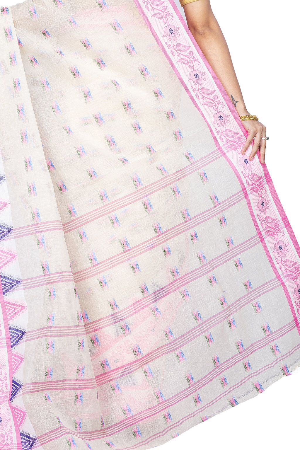 Pink Pure Cotton Alkari Tant Saree (178)